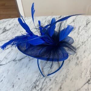Navy Blue Fascinator With Black Feather Accents